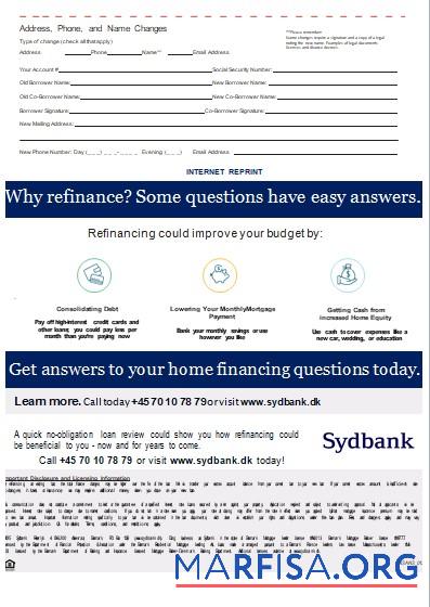 Printable Denmark Sydbank bank mortgage statement, 3 pages, 3 scr sample